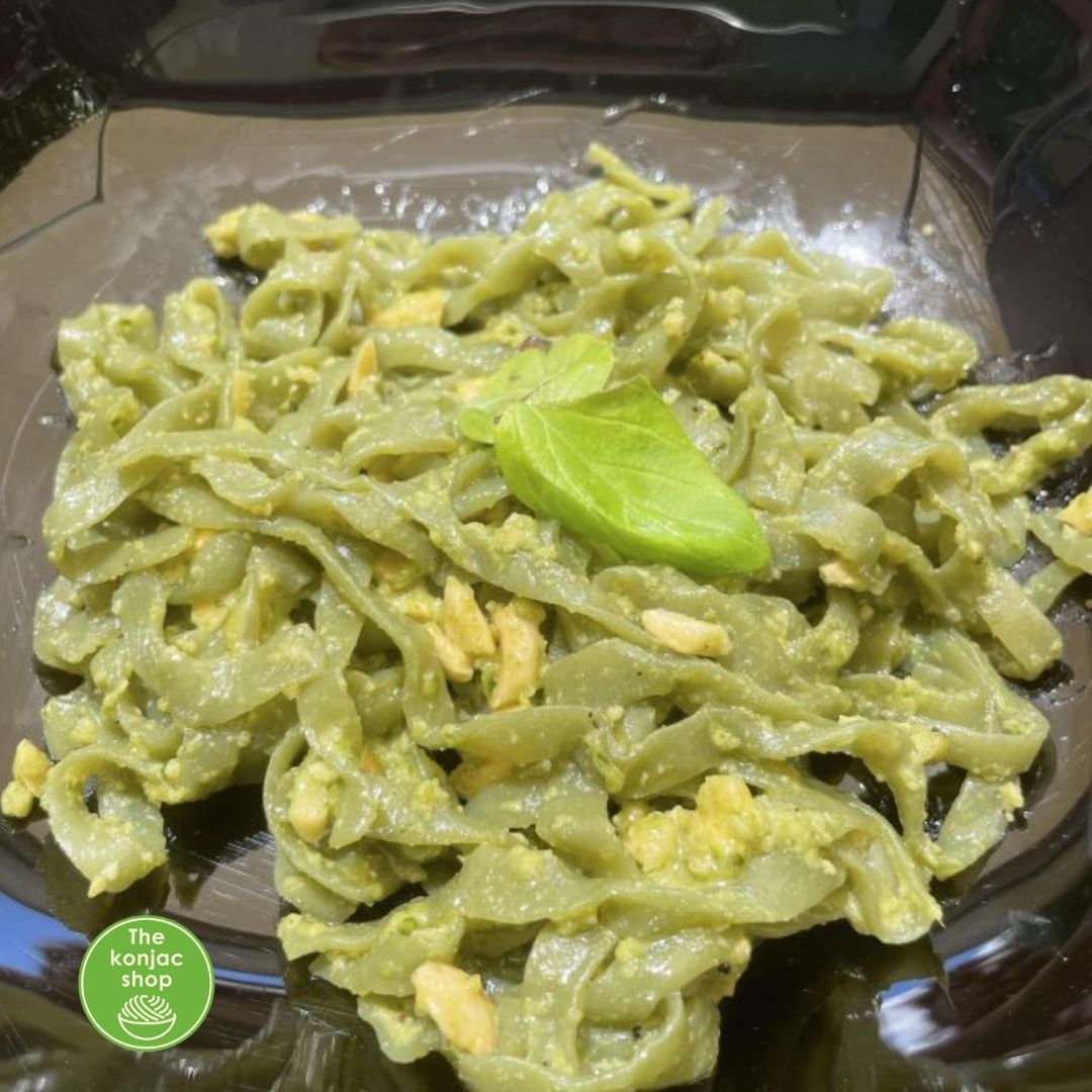 Tallarines Konjac con pesto vegano probiótico