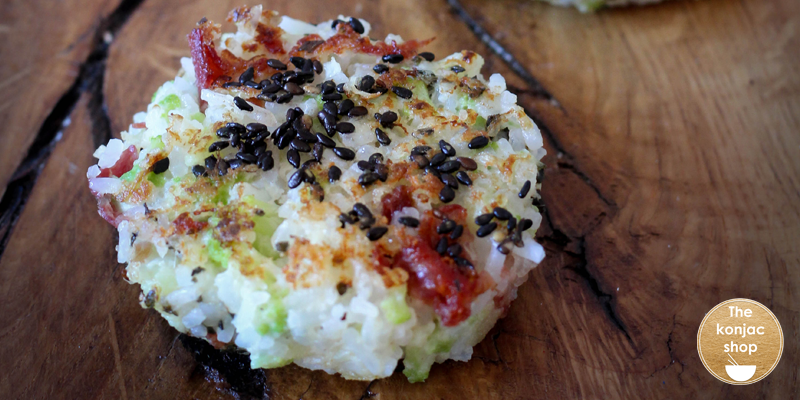 Mini hamburguesas de arroz konjac, brócoli y jamón – 330kcal/persona