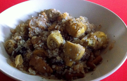 Arroz konjac com alcachofras e cogumelos – 275kcal