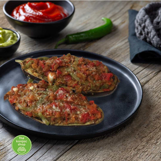 Berenjenas rellenas de fetuccine de espinacas – 280kcal