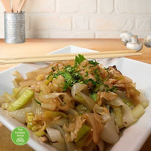 Fetuccine de Konjac con Puerro y Setas: Ligero, Sabroso y Saludable – 175kcal
