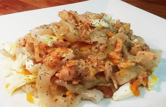 Fetuccine con salmón y huevo – 350kcal