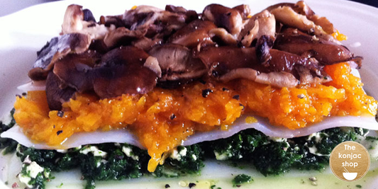 Lasaña con konjac bicolor – 330kcal