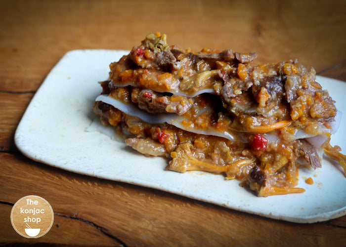 Lasaña de fricandó con setas – 286kcal