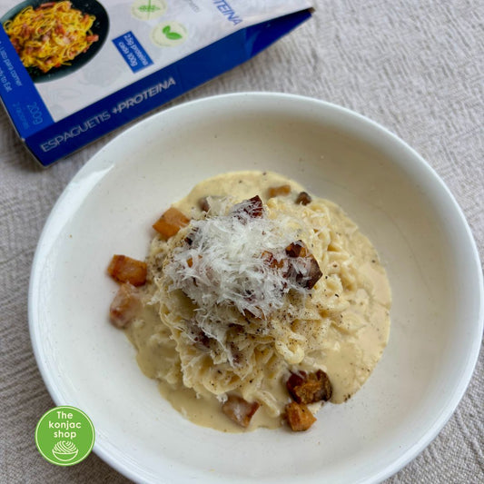 Espagueti proteico a la carbonara ¡placer sin culpa!