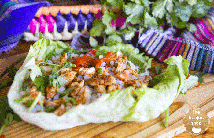 Tacos de lechuga y arroz konjac – 350kcal