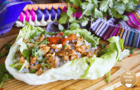 Tacos de lechuga y arroz konjac – 350kcal