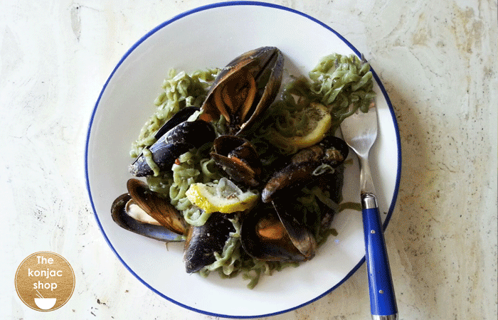 Tallarines con mejillones y salsa de anchoas – 130kcal