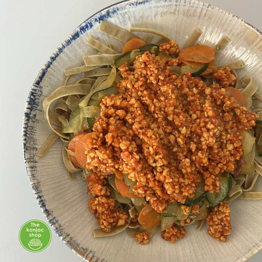 Tallarines de Judía Verde con Verduras y Soja Texturizada