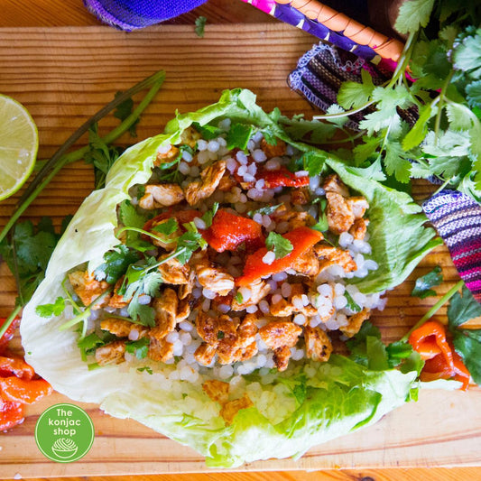 Tacos de lechuga y arroz konjac – 350kcal