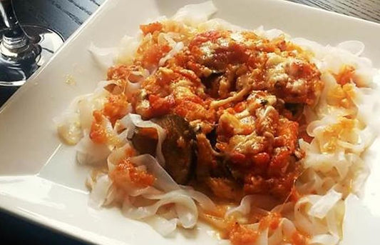 Fetuccine com berinjela a la parmesana – 400kcal