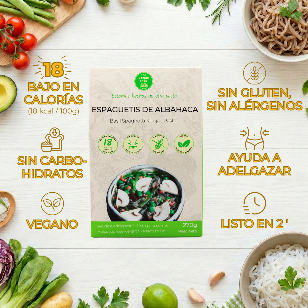 Espaguetis konjac de albahaca propiedades