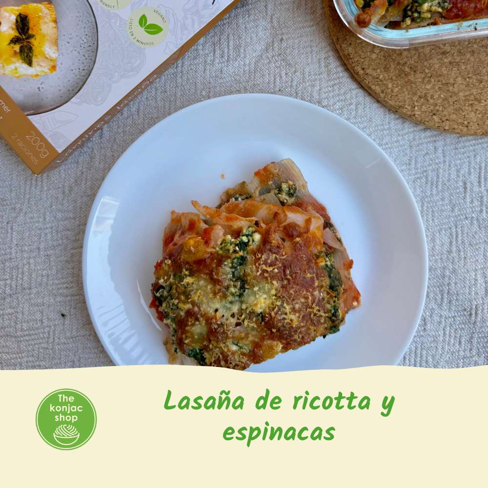 Lasaña de konjac con ricota y espinacas