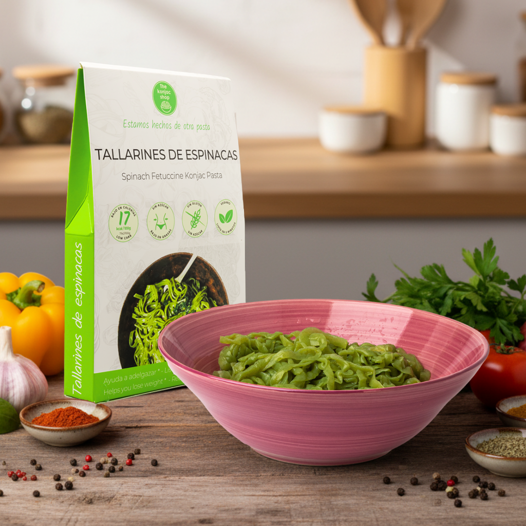 Tallarines konjac de espinacas al natural