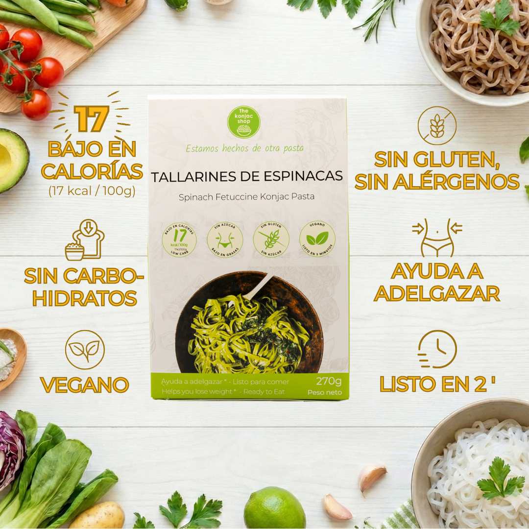 Tallarines konjac de espinacas propiedades